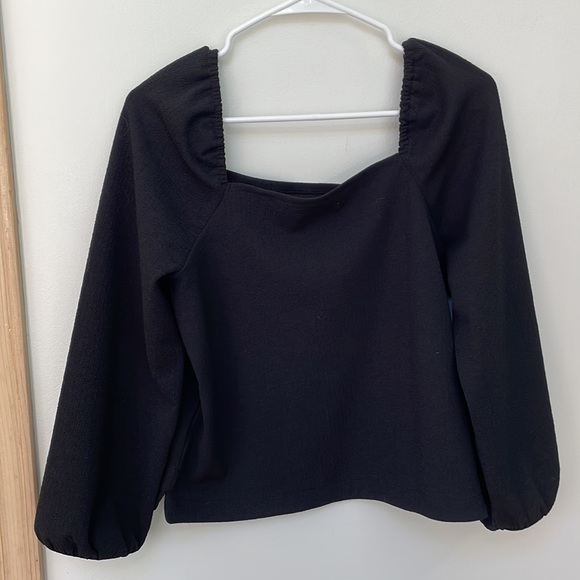 Madewell Crepe Square Neck Puff Sleeve Top Black - Picture 8 of 10
